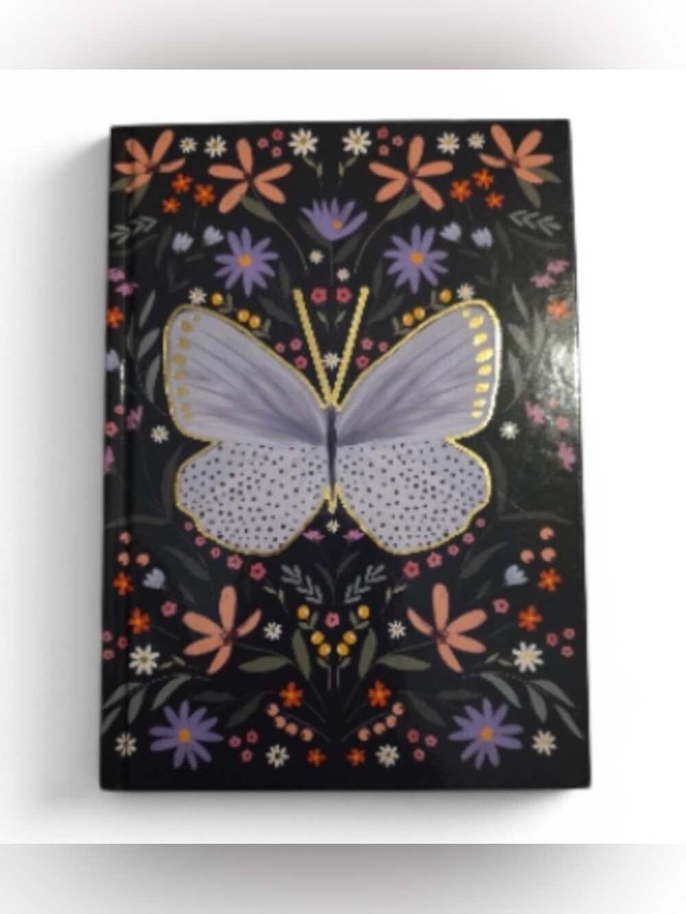 Floral Butterfly Hardcover Notebook - Black with Lavender Accent 60 Sheets 5x7